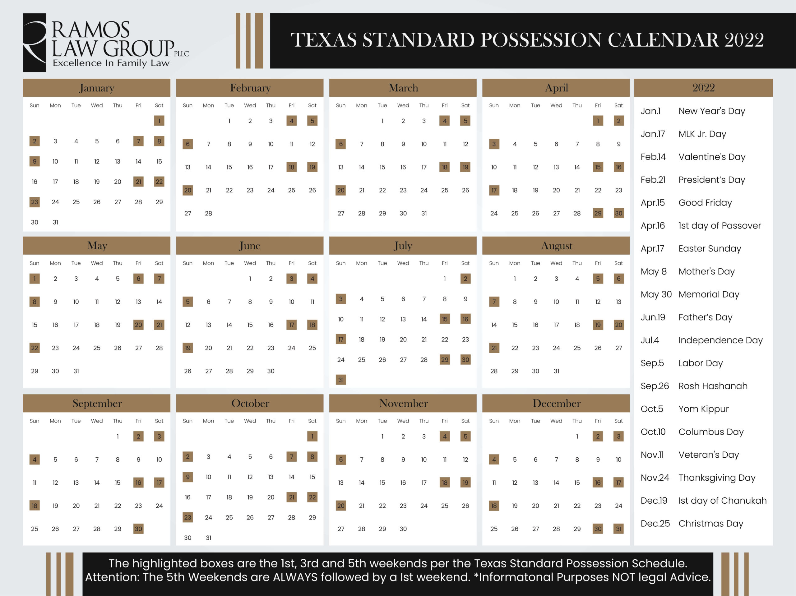 Standard Possession Order Calendar Ramos Law Group, PLLC.